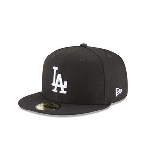 New Era 59Fifty Los Angeles Dodgers Fitted Hat, Size 7 1/2- Black/White MLB Cap